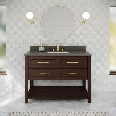 Jeffrey Alexander Kipling 49" Dark Walnut Single Sink Bathroom Vanity with Grey Quartz Top - Single-Hole Faucet Top