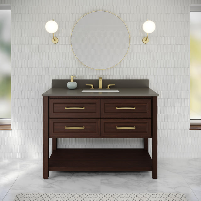 Jeffrey Alexander Kipling 49" Dark Walnut Single Sink Bathroom Vanity with Grey Quartz Top - Single-Hole Faucet Top