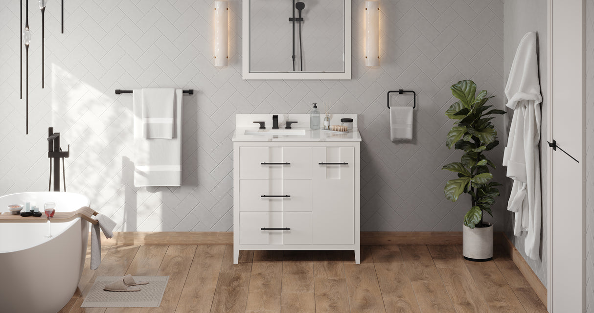 Jeffrey Alexander Katara 36" White Single Sink Bathroom Vanity with Calacatta Vienna Quartz Top - 8 in. Widespread Faucet Top product image 7