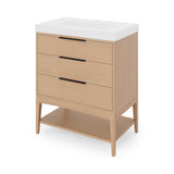 Jeffrey Alexander Gardner 31" Natural Oak Single Sink Bathroom Vanity with White Resin Top - Single-Hole Faucet Top - VKGAR30NOWDNORE