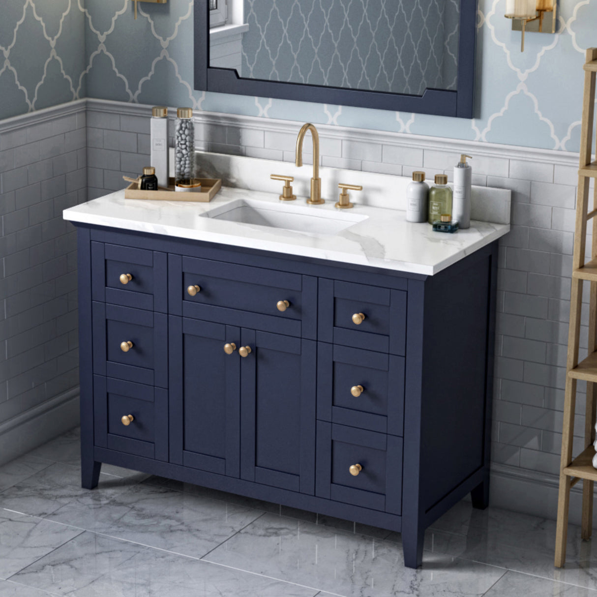 Jeffrey Alexander Chatham 48" Hale Blue Single Sink Bathroom Vanity with Calacatta Vienna Quartz Top - 8 in. Widespread Faucet Top product image 2