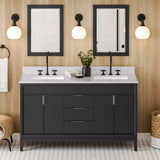 Jeffrey Alexander Theodora 60" Black Double Sink Bathroom Vanity with White Carrara Marble Top - 8 in. Widespread Faucet Top product image 2