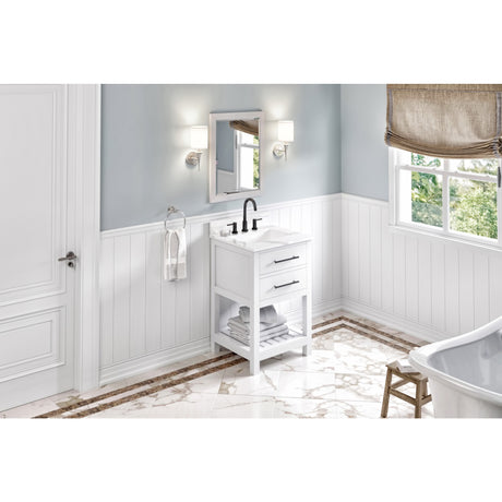 Jeffrey Alexander Wavecrest 24" White Single Sink Bathroom Vanity with Calacatta Vienna Quartz Top - 8 in. Widespread Faucet Top