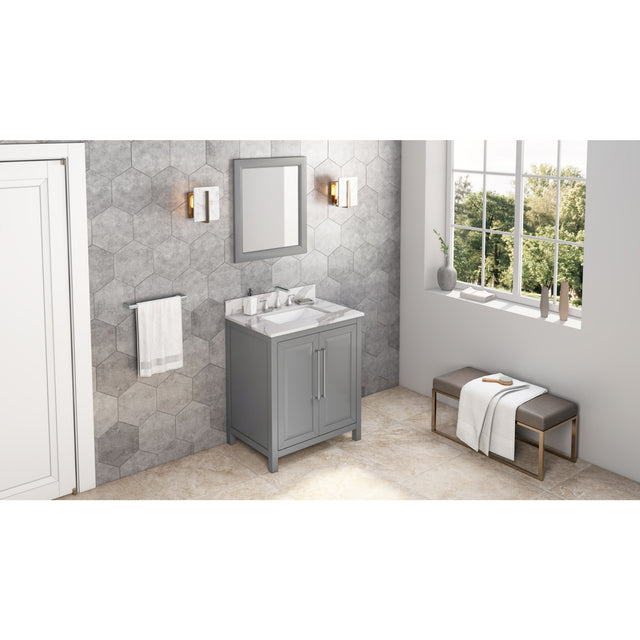 Jeffrey Alexander Cade 30" Grey Single Sink Bathroom Vanity with Calacatta Vienna Quartz Top - 8 in. Widespread Faucet Top