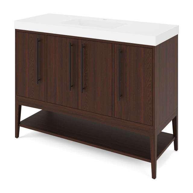 Jeffrey Alexander Tempest 48" Dark Walnut Single Sink Bathroom Vanity with White Resin Top - Single-Hole Faucet Top - VKTEM48DWWDDWRE