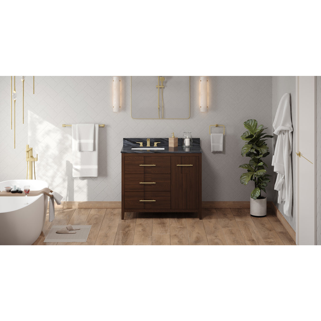 Jeffrey Alexander Katara 42" Dark Walnut Single Sink Bathroom Vanity with Grey Marble Top - 8 in. Widespread Faucet Top