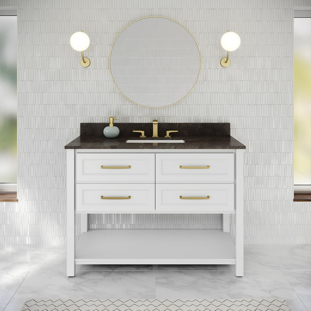 Jeffrey Alexander Kipling 49" White Single Sink Bathroom Vanity with Blue Limestone Top - Single-Hole Faucet Top