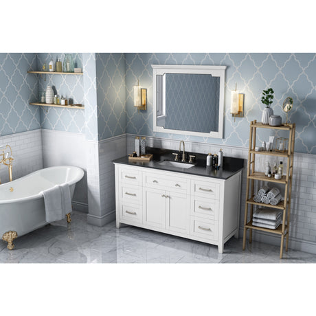 Jeffrey Alexander Chatham 60" White Double Sink Bathroom Vanity with Black Granite Top - 8 in. Widespread Faucet Top - VKITCHA60SWHBGR