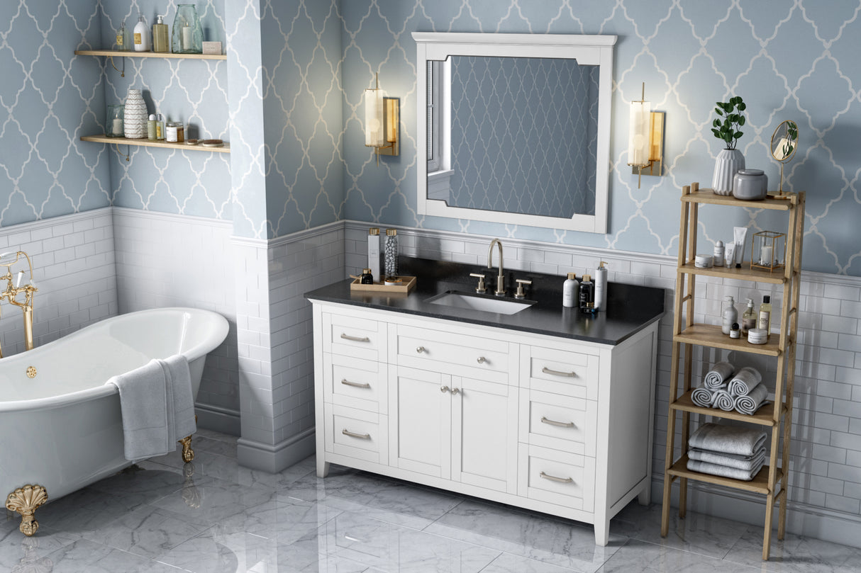 Jeffrey Alexander Chatham 60" White Double Sink Bathroom Vanity with Black Granite Top - 8 in. Widespread Faucet Top - VKITCHA60SWHBGR product image 7