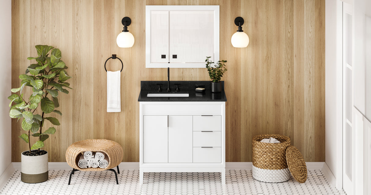 Jeffrey Alexander Theodora 36" White Single Sink Bathroom Vanity with Black Granite Top - 8 in. Widespread Faucet Top product image 6