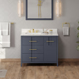 Jeffrey Alexander Katara 42" Blue Steel Single Sink Bathroom Vanity with Calacatta Vienna Quartz Top - 8 in. Widespread Faucet Top product image 2