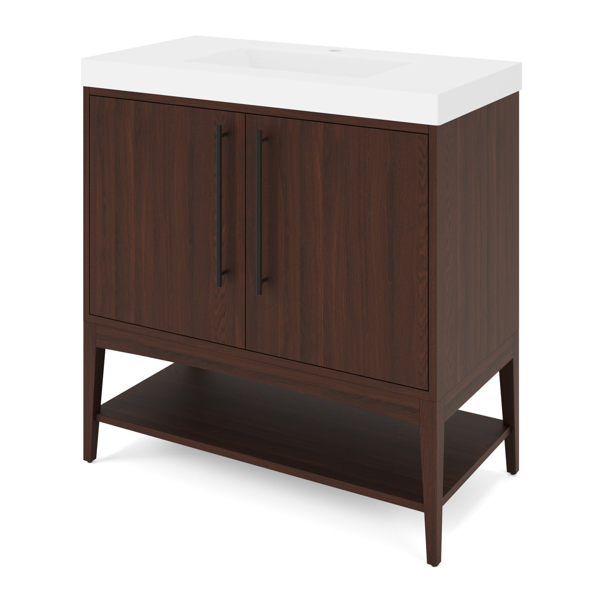 Jeffrey Alexander Tempest 36" Dark Walnut Single Sink Bathroom Vanity with White Resin Top - Single-Hole Faucet Top - VKTEM36DWWDDWRE