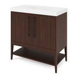 Jeffrey Alexander Tempest 36" Dark Walnut Single Sink Bathroom Vanity with White Resin Top - Single-Hole Faucet Top - VKTEM36DWWDDWRE