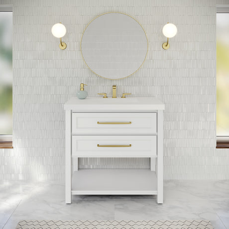 Jeffrey Alexander Kipling 37" White Single Sink Bathroom Vanity with White Resin Top - Single-Hole Faucet Top