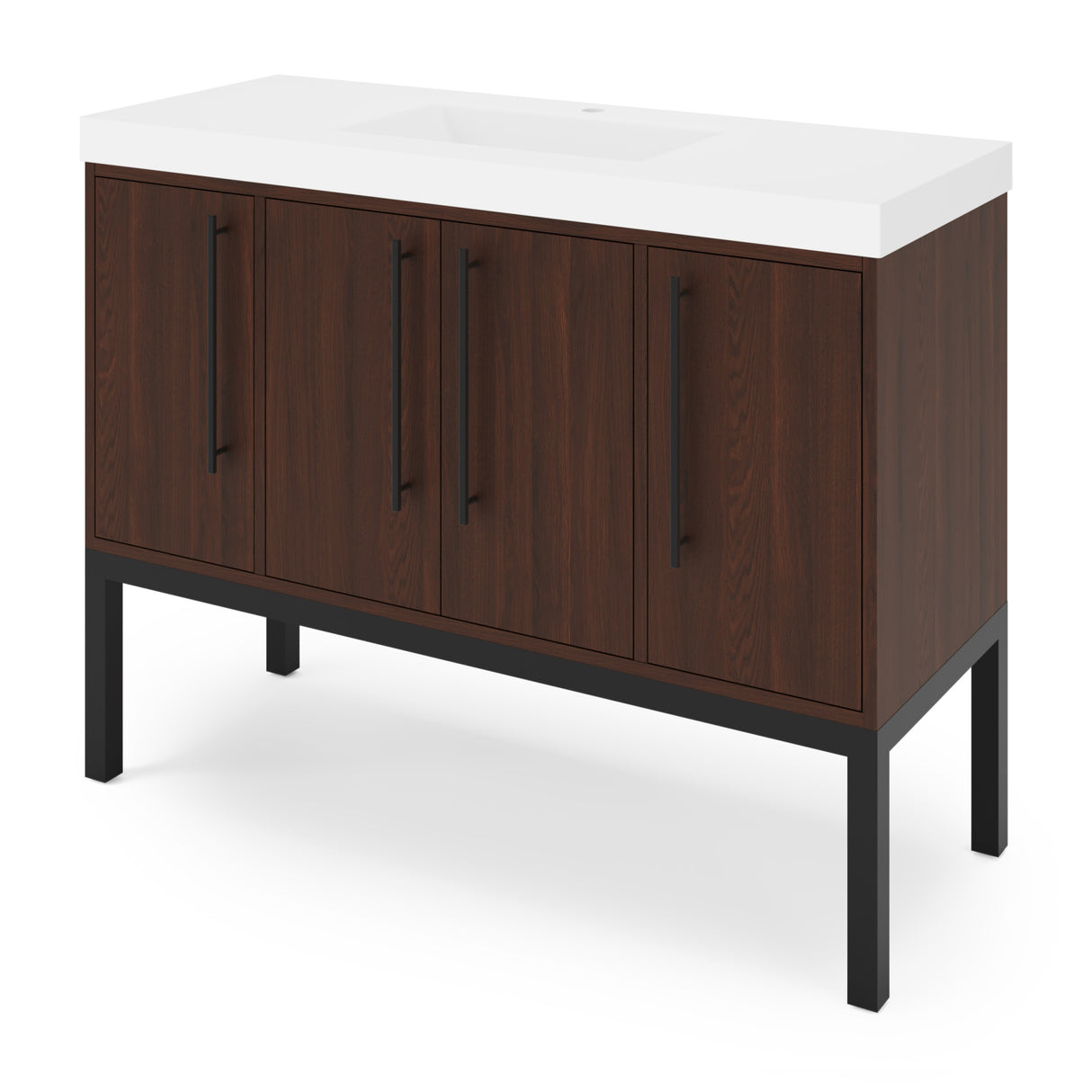 Jeffrey Alexander Tempest 48" Dark Walnut Single Sink Bathroom Vanity with White Resin Top - Single-Hole Faucet Top - VKTEM48DWSQRE