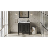Jeffrey Alexander Percival 36" Black Single Sink Bathroom Vanity with White Carrara Marble Top - 8 in. Widespread Faucet Top