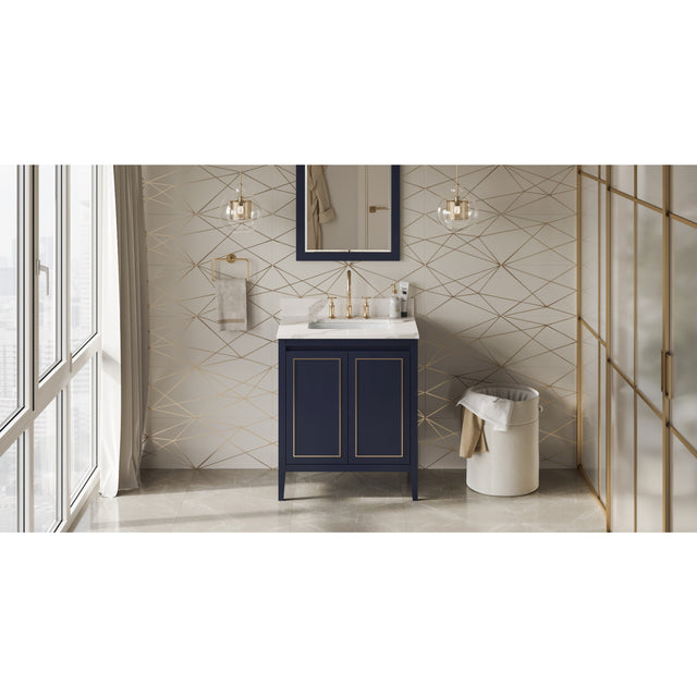 Jeffrey Alexander Percival 30" Hale Blue Single Sink Bathroom Vanity with Calacatta Vienna Quartz Top - 8 in. Widespread Faucet Top