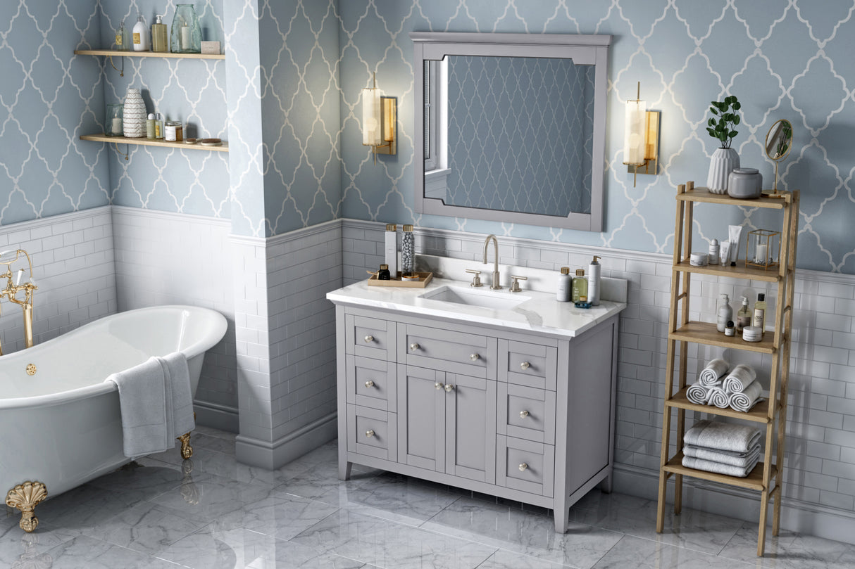 Jeffrey Alexander Chatham 48" Grey Single Sink Bathroom Vanity with Calacatta Vienna Quartz Top - 8 in. Widespread Faucet Top product image 7