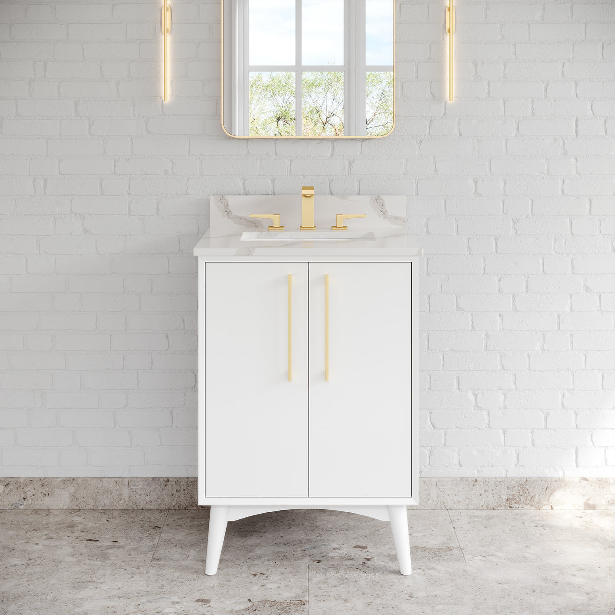 Jeffrey Alexander Dashwood White Single Sink Bathroom Vanity with Calacatta Vienna Quartz Top - Single-Hole Faucet Top - VKITDAS24WHCQR
