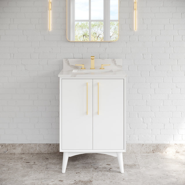 Jeffrey Alexander Dashwood White Single Sink Bathroom Vanity with Calacatta Vienna Quartz Top - Single-Hole Faucet Top - VKITDAS24WHCQR