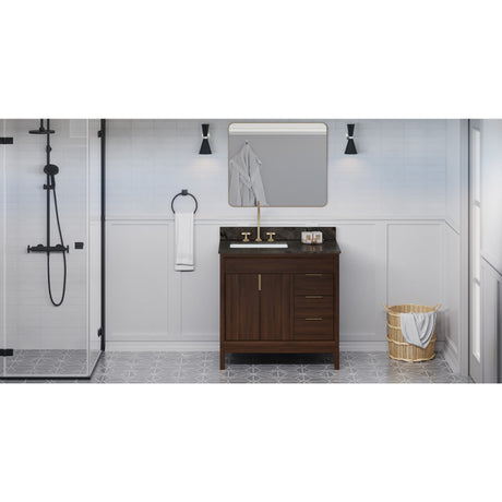 Jeffrey Alexander Theodora 36" Dark Walnut Single Sink Bathroom Vanity with Blue Limestone Top - 8 in. Widespread Faucet Top