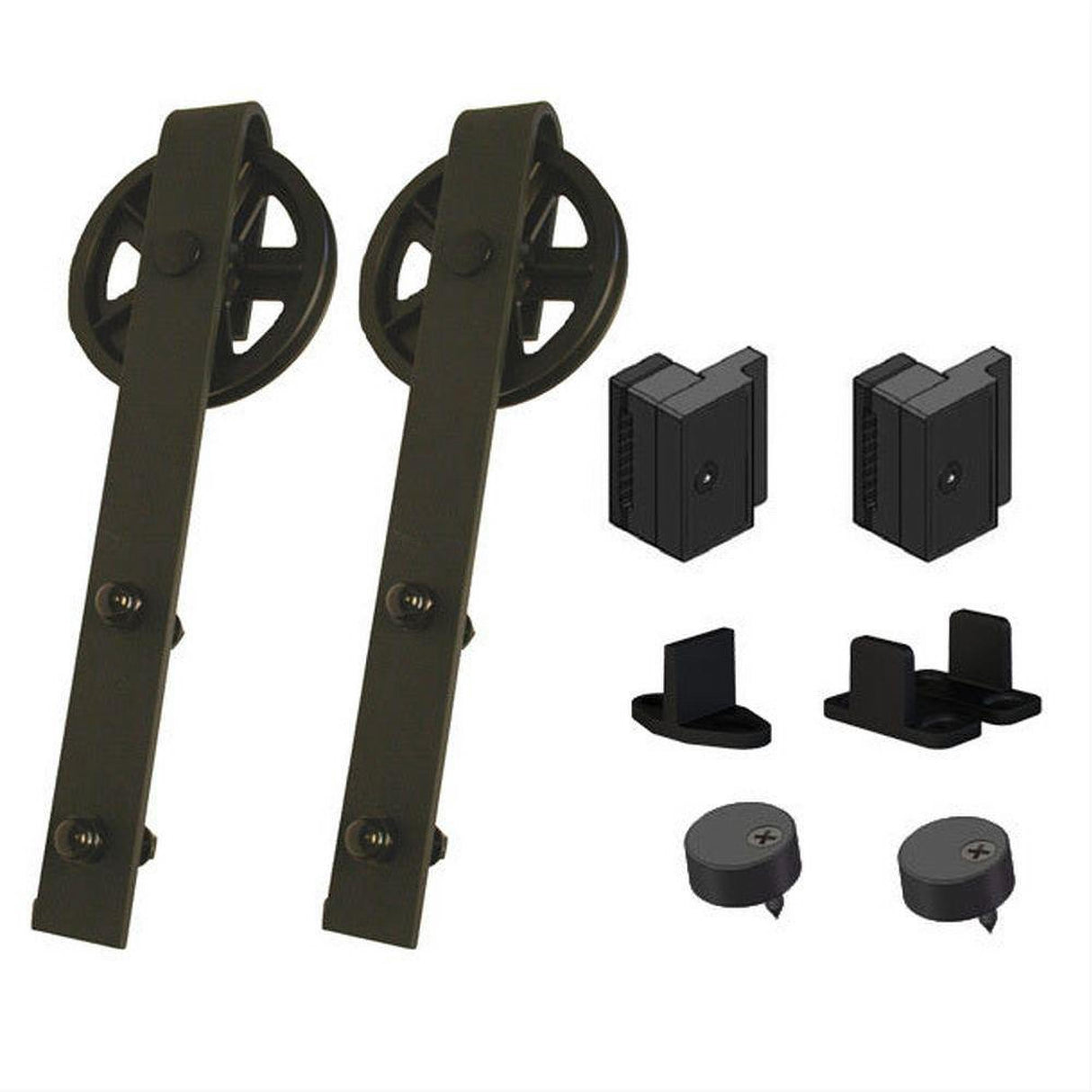Orca Hardware FTSK-DDK-BL Barn Door-Flat Track Double Door Kit With Spoke Wheel Hangers Black