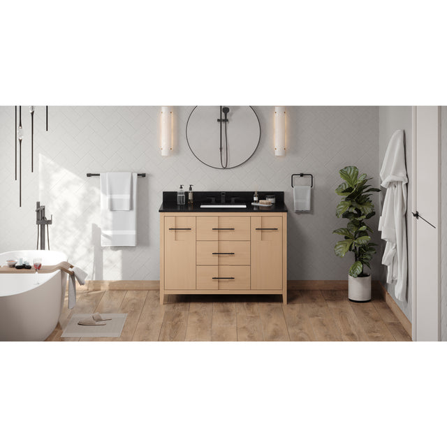 Jeffrey Alexander Katara 48" Natural Oak Single Sink Bathroom Vanity with Black Granite Top - 8 in. Widespread Faucet Top