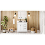 Jeffrey Alexander Theodora 36" White Single Sink Bathroom Vanity with Calacatta Vienna Quartz Top - 8 in. Widespread Faucet Top