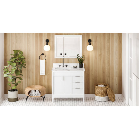 Jeffrey Alexander Theodora 36" White Single Sink Bathroom Vanity with Calacatta Vienna Quartz Top - 8 in. Widespread Faucet Top