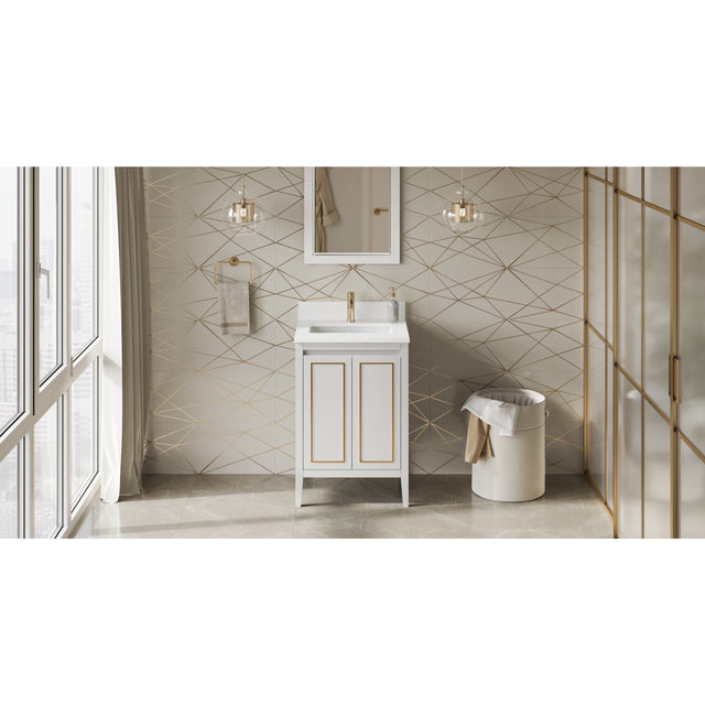 Jeffrey Alexander Percival 24" White Single Sink Bathroom Vanity with White Quartz Top - 8 in. Widespread Faucet Top - VKITPER24WHWQR1