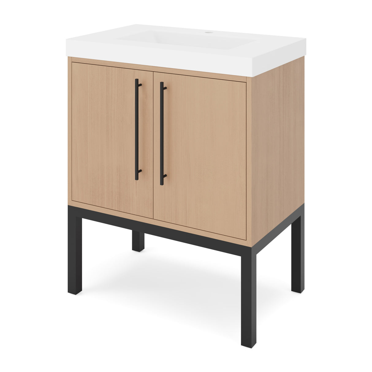Jeffrey Alexander Tempest 30" Natural Oak Single Sink Bathroom Vanity with White Resin Top - Single-Hole Faucet Top - VKTEM30NOSQRE