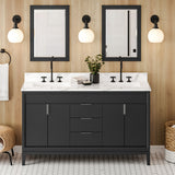 Jeffrey Alexander Theodora 60" Black Double Sink Bathroom Vanity with Calacatta Vienna Quartz Top - 8 in. Widespread Faucet Top product image 2