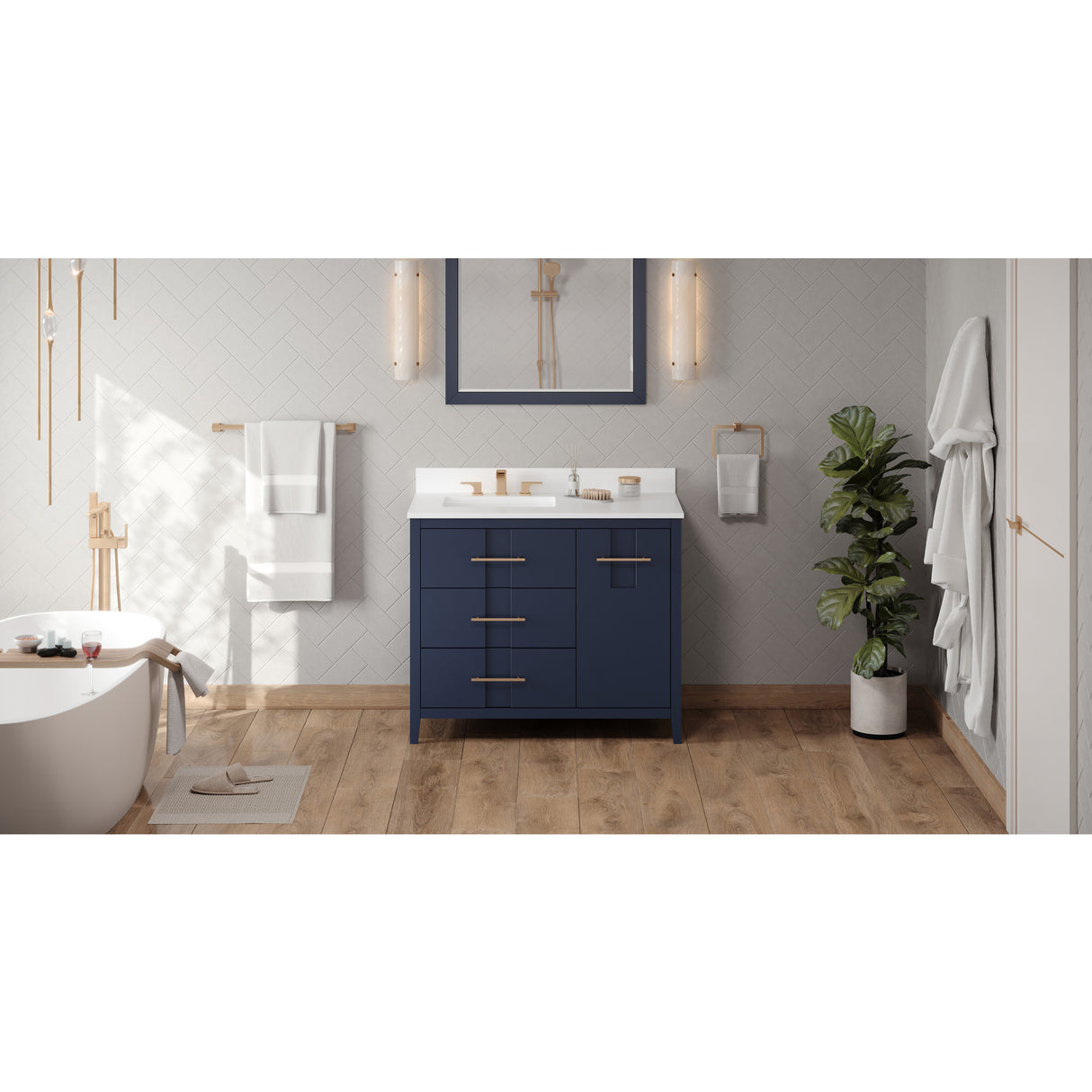 Jeffrey Alexander Katara 42" Hale Blue Single Sink Bathroom Vanity with White Quartz Top - 8 in. Widespread Faucet Top