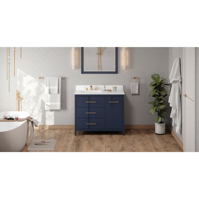 Jeffrey Alexander Katara 42" Hale Blue Single Sink Bathroom Vanity with White Quartz Top - 8 in. Widespread Faucet Top