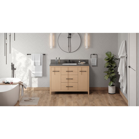 Jeffrey Alexander Katara 48" Natural Oak Single Sink Bathroom Vanity with Grey Quartz Top - 8 in. Widespread Faucet Top