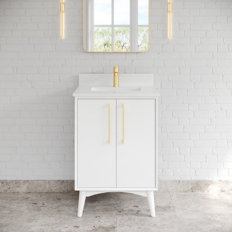 Jeffrey Alexander Dashwood White Single Sink Bathroom Vanity with White Quartz Top - Single-Hole Faucet Top - VKITDAS24WHWQR1