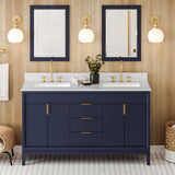 Jeffrey Alexander Theodora 60" Hale Blue Double Sink Bathroom Vanity with White Carrara Marble Top - 8 in. Widespread Faucet Top product image 2