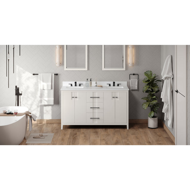 Jeffrey Alexander Katara 60" White Double Sink Bathroom Vanity with White Quartz Top - 8 in. Widespread Faucet Top