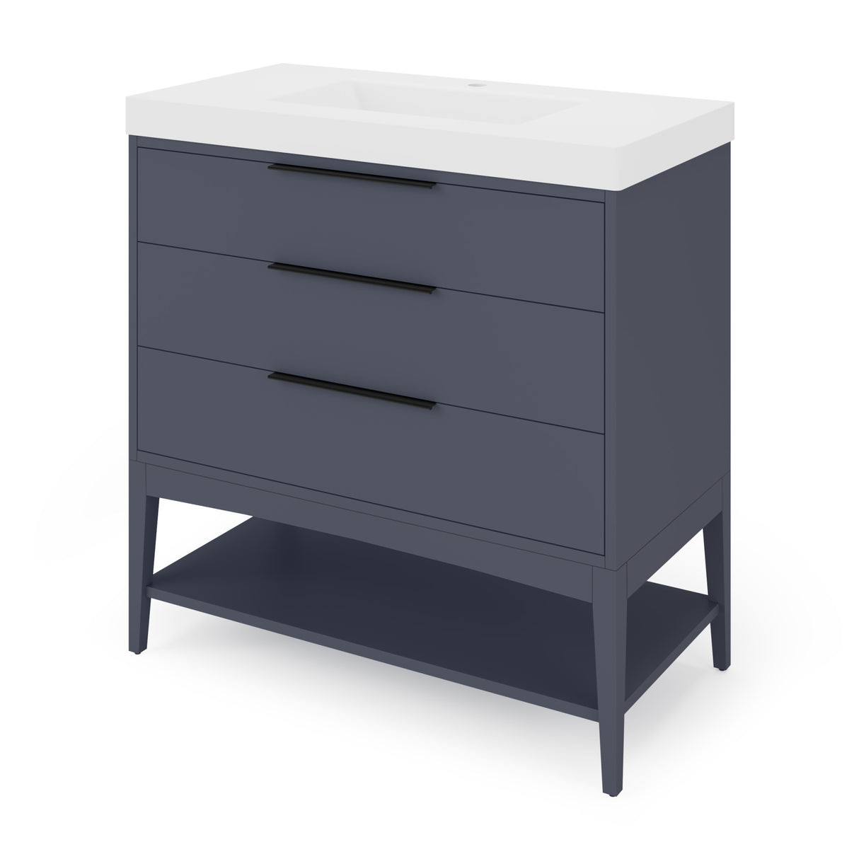 Jeffrey Alexander Gardner 37" Blue Steel Single Sink Bathroom Vanity with White Resin Top - Single-Hole Faucet Top - VKGAR36BSWDBSRE