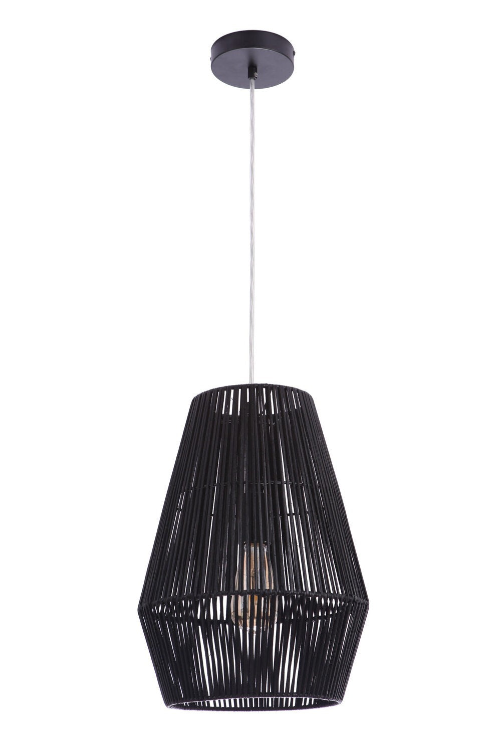 Craftmade P2009-FB Natural Pendant 1 Light Pendant w/ Woven Black Rattan Shade in Flat Black