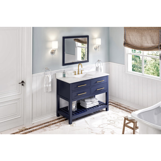 Jeffrey Alexander Wavecrest 48" Hale Blue Single Sink Bathroom Vanity with Calacatta Vienna Quartz Top - 8 in. Widespread Faucet Top