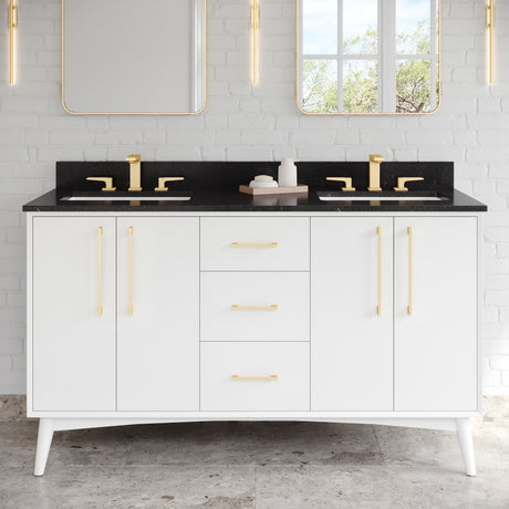 Jeffrey Alexander Dashwood 60" White Double Sink Bathroom Vanity with Black Granite Top - 8 in. Widespread Faucet Top