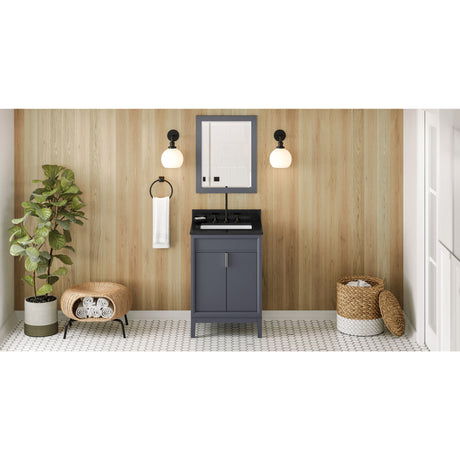 Jeffrey Alexander Theodora 24" Blue Steel Single Sink Bathroom Vanity with Black Granite Top - 8 in. Widespread Faucet Top