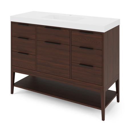 Jeffrey Alexander Gardner 49" Dark Walnut Single Sink Bathroom Vanity with White Resin Top - Single-Hole Faucet Top - VKGAR48DWWDDWRE