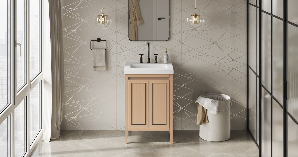 Jeffrey Alexander Percival 24" Natural Oak Single Sink Bathroom Vanity with White Resin Top - 8 in. Widespread Faucet Top product image 6