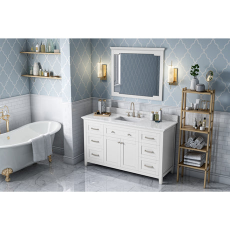 Jeffrey Alexander Chatham 60" White Double Sink Bathroom Vanity with White Carrara Marble Top - 8 in. Widespread Faucet Top - VKITCHA60SWHWCR