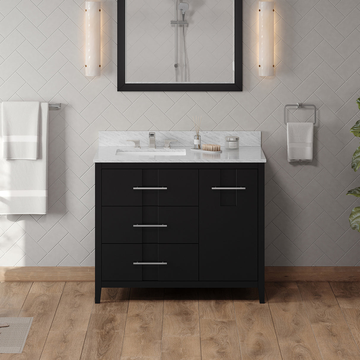 Jeffrey Alexander Katara 42" Black Single Sink Bathroom Vanity with White Carrara Marble Top - 8 in. Widespread Faucet Top product image 2