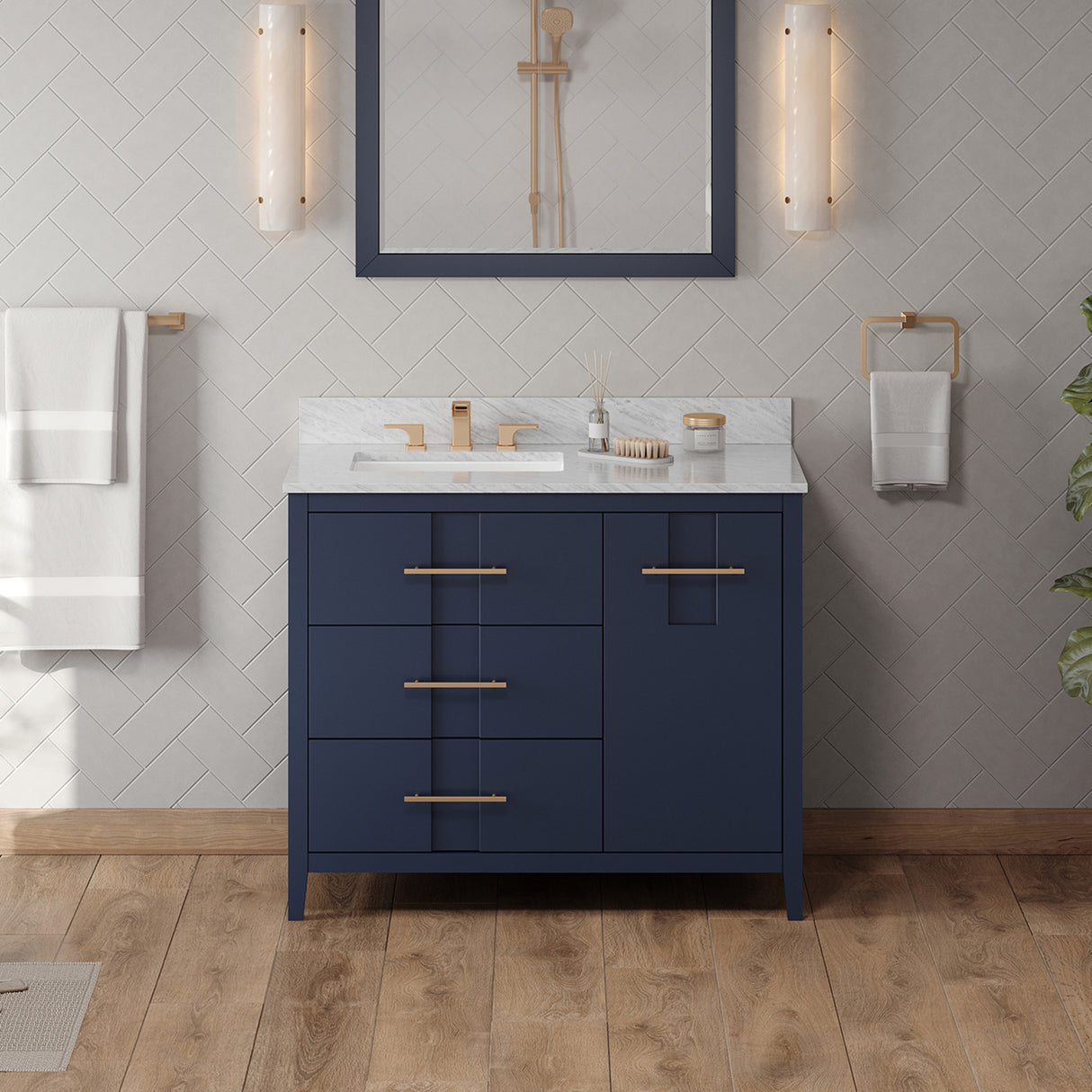Jeffrey Alexander Katara 42" Hale Blue Single Sink Bathroom Vanity with White Carrara Marble Top - 8 in. Widespread Faucet Top product image 2