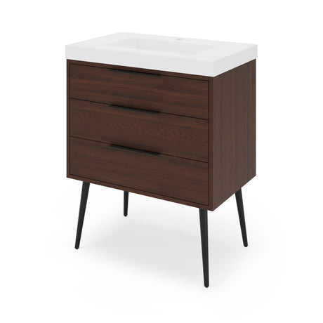 Jeffrey Alexander Gardner 31" Dark Walnut Single Sink Bathroom Vanity with White Resin Top - Single-Hole Faucet Top - VKGAR30DWPRE