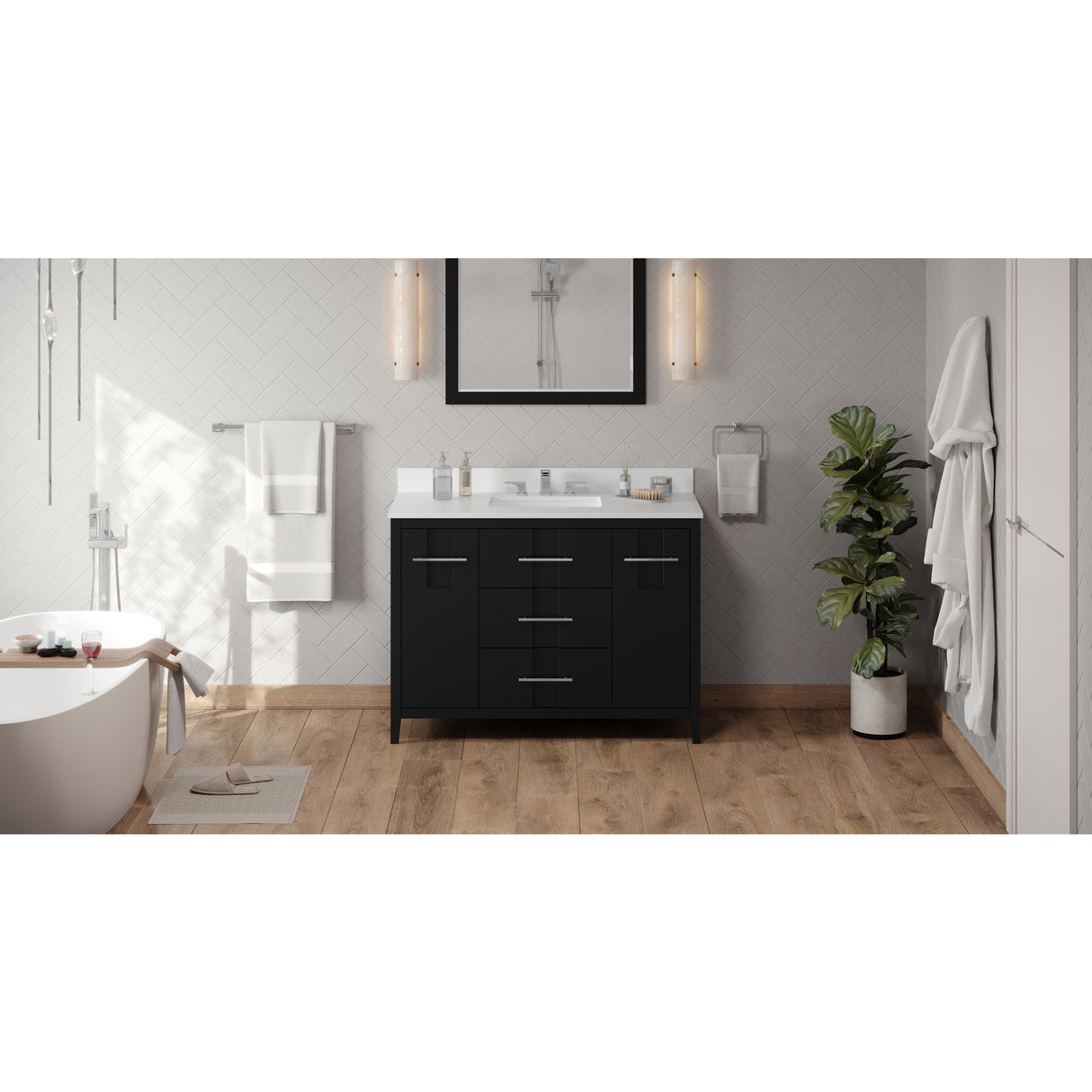 Jeffrey Alexander Katara 48" Black Single Sink Bathroom Vanity with White Quartz Top - 8 in. Widespread Faucet Top
